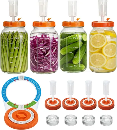 Vista 9 de Kit de fermentación para tarro de fermentación de masón de boca ancha, 2 pesos de vidrio, 2 tapas con marcador de fecha, 2 esclusas (sin frascos)