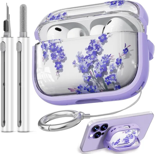 Vista 36 de Inesore Funda con bloqueo de seguridad para AirPods 4 2024, bonita funda floral para AirPod de 4ª generación para mujeres con kit limpiador