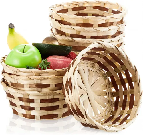 Vista 10 de Sintuff Paquete de 1 cesta redonda tejida de regalo, canastas de bambú para decoración, de mimbre, tortilla, pan, fruta, apilable