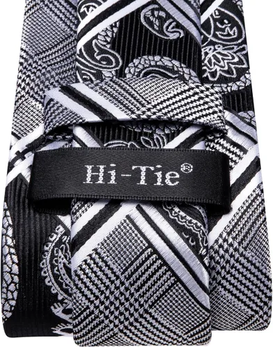 Vista 329 de Hi-Tie Corbata clásica de cachemira para hombre con pañuelo y gemelos a cuadros