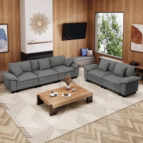 Vista 42 de Sofá Seccional Modular Individual de 53.5", Sillón de Pana Suave y Afelpada con Asiento Profundo Cómodo y Brazos Removibles para Sala de Estar