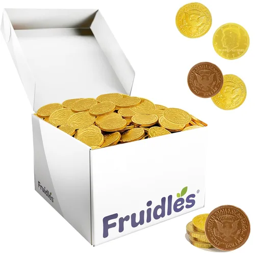 Vista 6 de Monedas de chocolate con leche, chocolate belga, sin nueces, diseño de bóveda