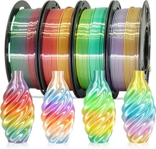 Vista 12 de MIKA3D Paquete de 6 carretes de 2 hilos de seda para impresora 3D de ácido poliláctico (PLA), cambio de color negro sedoso a