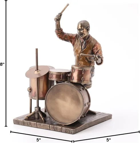 Vista 9 de Veronese Design Figura de resina de baterista de jazz de 8 pulgadas, estatua con acabado de bronce