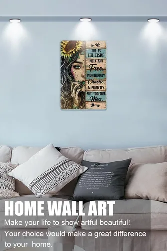 Vista 2 de Zomyto Letrero de metal con texto en inglés "She Had The Soul of A Gypsy Heart of Hippie Flower Girl