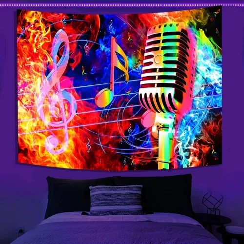 Vista 8 de TPMDFC Tapiz musical UV con luz negra, nota musical reactiva, tema fresco, tamaño pequeño, 40 pulgadas, 30 pulgadas, tapices colgantes de pared
