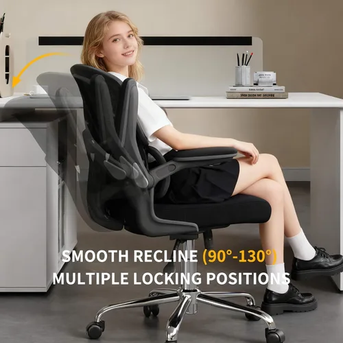Vista 7 de Logicfox Silla ergonómica de oficina, silla de escritorio de malla con brazos abatibles para el hogar Negro