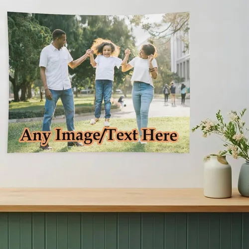Vista 3 de Nsipan Tapiz de pared personalizado, texto con imagen, tapiz personalizado para boda, divertido telón de fondo, perfecto para decoración del hogar