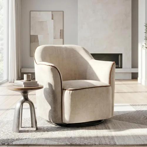 Vista 12 de JIVOIT Silla decorativa de barril giratorio de 360°, sillón redondo giratorio de 36.6 pulgadas con diseño de cojín de doble capa, sofá individual