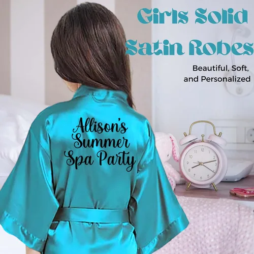 Vista 4 de Cute Satin Personalized Robes for Girls in Sizes 3T 14, Flower Girl Robe, Pretty Girl Robes, Personalized Robes for Toddlers thru Age 13, Toddlers
