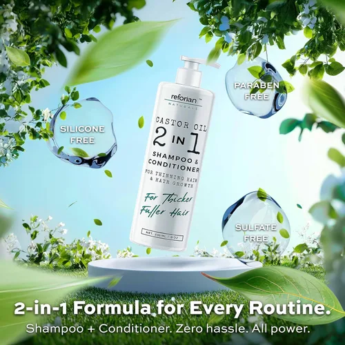 Vista 4 de Champú y acondicionador de aceite de ricino para el crecimiento y la fuerza del cabello, juego de champú y acondicionador 2 en 1 para hombres