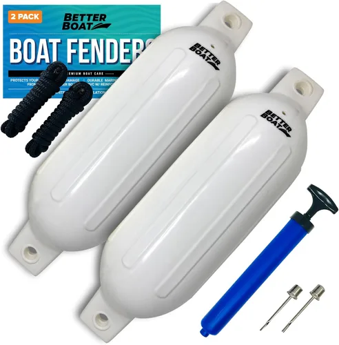 Vista 7 de Better Boat Boat Fenders for Docking, 23" x 6.5" Inflatable Black Boat Bumpers with Pump and Lines, Dock Bumpers for Pontoon Boats