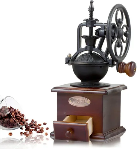 Vista 8 de Molinillo de café manual de la mano del estilo de la vendimia, molinillo de café manual con la manija, molino de rodillos Portable Manual Conical