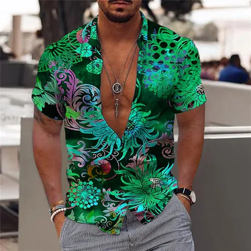 Vista 2 de Camisa hawaiana de manga corta para hombre, estampado tropical, casual, con botones