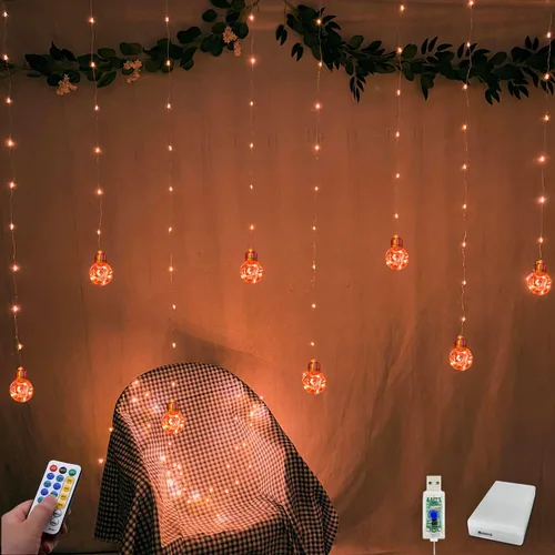 Vista 11 de Luces de Cortina de Bola de Deseos que Cambian de Color, 9.8 x 3.3 Pies, Luz de Hadas LED RGB con Control Remoto por App, Sincronización de Música