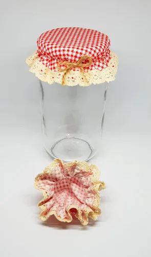 Vista 4 de DLK - 10 fundas elásticas para frascos - 100% algodón, patrón elástico de cuadros rojos (cuadros) - Cuenco con tapa de fermentación transpirable