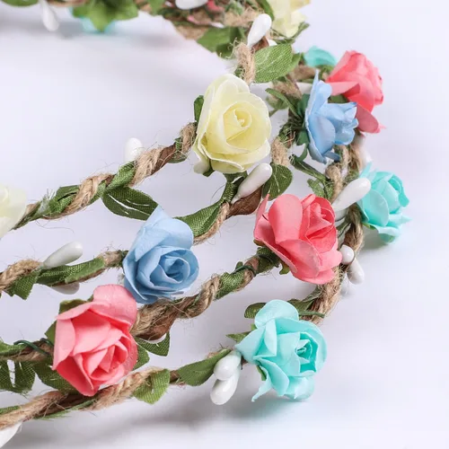 Vista 4 de Whaline 4 piezas de corona floral corona diadema floral guirnalda diadema diadema estilo bohemio para boda, novia, novia, fiesta, festivales
