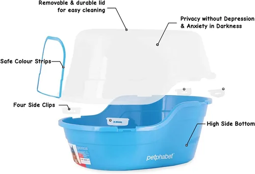 Vista 4 de Petphabet Caja de Arena para Gatos con Capucha Jumbo, Extra Grande, Azul Claro