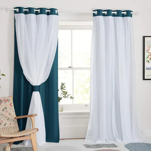 Vista 40 de PONY DANCE Cortinas Opacas con Superposición de Gasa, Cortinas de Doble Capa con Aislamiento Térmico Mix & Match para Oscurecer Habitaciones
