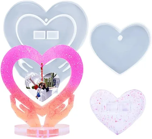 Vista 9 de Moldes de resina epoxi de amor, marcos de fotos de corazón, moldes de silicona con soporte, marco de fotos epoxi personalizado para manualidades