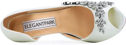 Vista 5 de ElegantPark Zapatos de Boda para Novia de Tacón Alto con Plataforma Zapatos de Novia con Pedrería Tacones para Boda Zapatillas de Mujer de Satén