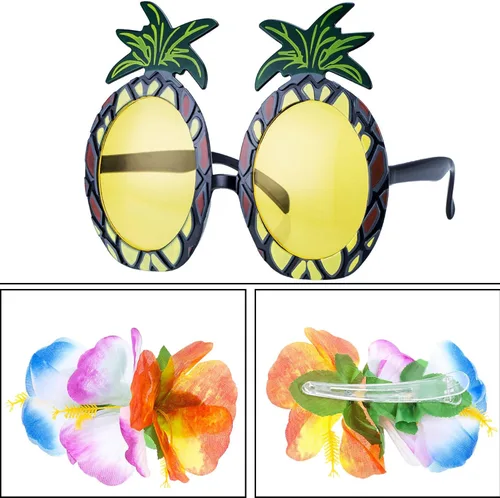 Vista 5 de 8 Pieces Hawaiian Grass Hula Skirt Costume Set Necklace Garland Bracelet Bikini Top for Women Tropical Luau Party Decoration