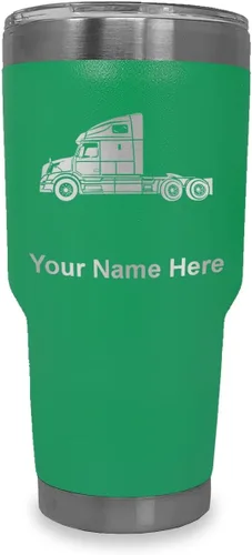 Vista 7 de LaserGram Taza aislada al vacío de 20 onzas, cabina de camión, grabado personalizado incluido (negro)