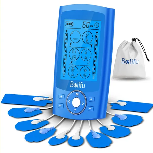 Vista 16 de Belifu Unidad TENS EMS de Doble Canal 24 Modos Estimulador Muscular para Terapia de Alivio del Dolor, Masajeador de Pulso Electrónico Masajeador