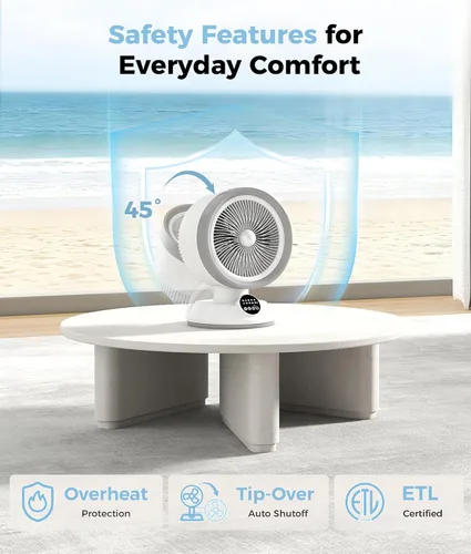 Vista 7 de Combo de calentador y ventilador para uso en interiores, ventilador portátil 2 en 1 de calefacción y refrigeración de escritorio de 1500 W