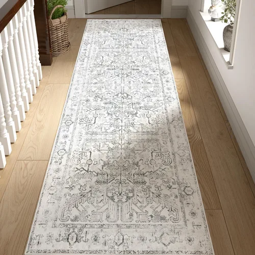 Vista 258 de jinchan Lima - Alfombra simétrica floral geométrica lavable, alfombra de entrada de medio círculo de 2 x 3, alfombra de media luna, suave y Azul