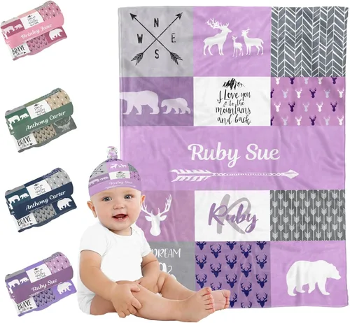 Vista 12 de Mantas de bebé personalizadas para niños y niñas, mantas de bosque personalizadas con nombre y sombrero, color rojo