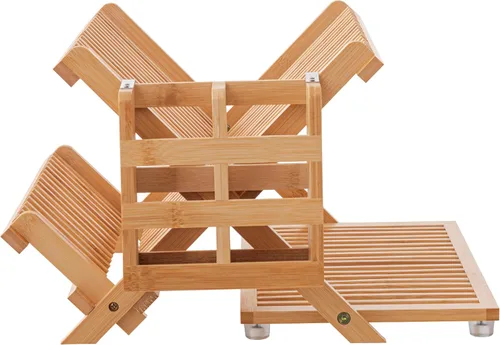 Vista 7 de HBlife Escurreplatos de Bambú, Plegable de 2 Niveles, Collapsible, con Soporte para Utensilios de Cocina