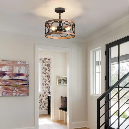 Vista 3 de Lámpara de techo semi empotrada, lámpara de techo de 3 luces estilo granja moderna, lámpara de techo vintage cerca del techo para cocina, pasillo