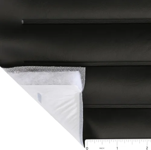 Vista 2 de Muestra negra plisada de la tela de tapicería del vinilo marino 3" x 3" barco auto