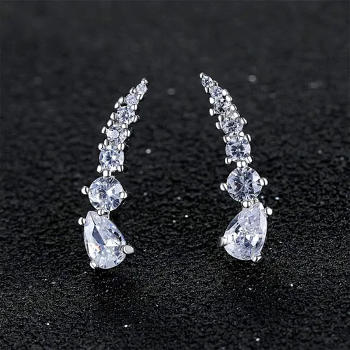 Vista 6 de Pendientes de plata de ley trepadores para mujeres, pendientes de tuerca con circonita cúbica
