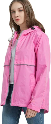 Vista 4 de Mywu Chaqueta impermeable con capucha para mujer, cortavientos, ligera para exteriores