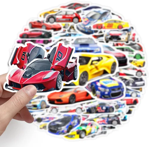 Vista 4 de 102 piezas de calcomanías de autos deportivos - Auto de carreras, calcomanías impermeables para botellas, portátiles, patinetas, cascos