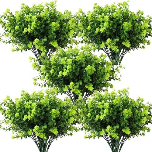 Vista 56 de RECUTMS - Flores artificiales, 12 plantas sintéticas para exteriores, resisten rayos ultravioleta, arbustos para interiores y exteriores, maceta