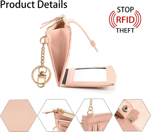 Vista 4 de Llavero Cartera de Muñeca Pequeño Portador de Tarjetas de Crédito Pulsera Llavero Monedero Brazalete Borla con Cuentas Anillos de Llaves para Mujeres