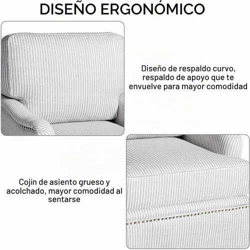 Vista 4 de Silla decorativa giratoria con otomana de almacenamiento, gris a rayas