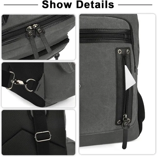 Vista 5 de Bolsa de mensajero vintage, mochila de lona para viajes, bolsa de hombro para hombre, bolsa de doble uso para transporte de mano y transporte cruzado