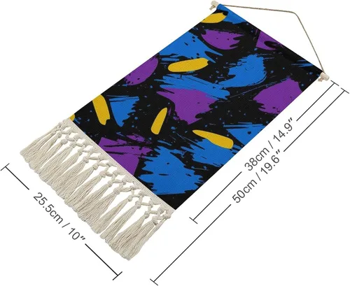 Vista 2 de 90s Graffiti Blue Purple Yellow Retro Poster Hanging Kit for Walls Arts Canvas Artwork Decor