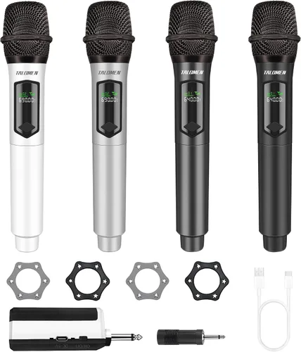 Vista 9 de talomen Juego de micrófonos inalámbricos para cantar, sistema de micrófonos de mano recargables de 2.4 GHz con receptor (160 pies), paquete de 4