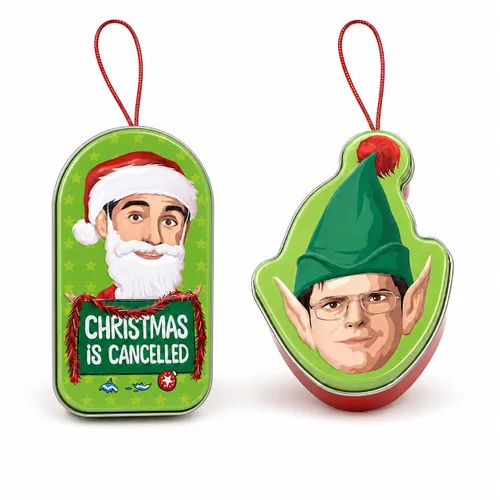Vista 4 de Retail Sales Solutions The Office Holiday Christmas is Cancelled - Dos (2) adornos coleccionables/adornos de Santa Michael y Elf Dwight rellenos
