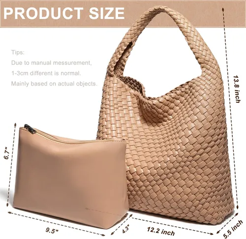 Vista 3 de Bolso tejido monederos y bolsos, bolso tejido de cuero vegano para mujer, bolso de mano tejido bolso de hombro bolso con asa superior con monederos..