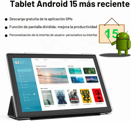 Vista 2 de Tablet Android 15, tabletas 2 en 1 de 10 pulgadas con teclado, 18 GB de RAM 128 GB ROM 2 TB Expand, CPU de cuatro núcleos de 2.0 GHz, 5G WiFi 6
