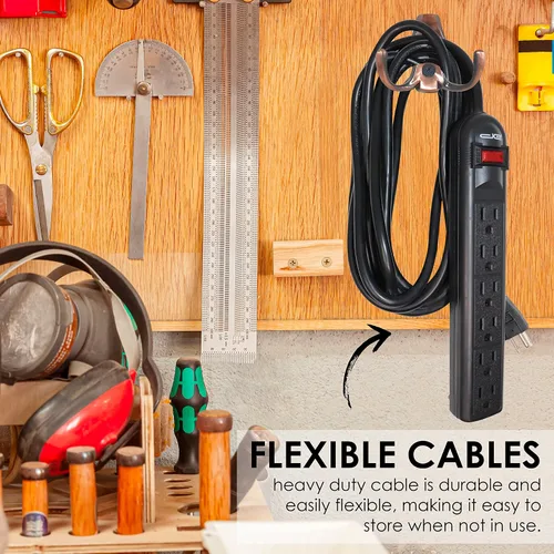 Vista 6 de Regleta de protección contra sobretensiones de 6 salidas con cable de extensión de 25 pies de largo, negro, certificación ETL/estándar UL