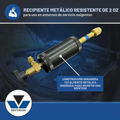 Vista 4 de Mastercool 90375 Inyector de Aceite y Tinte – Recipiente de Servicio Pesado de 2 oz – Compatible con Sistemas de A/C de Abocinado de 1/4" – Control