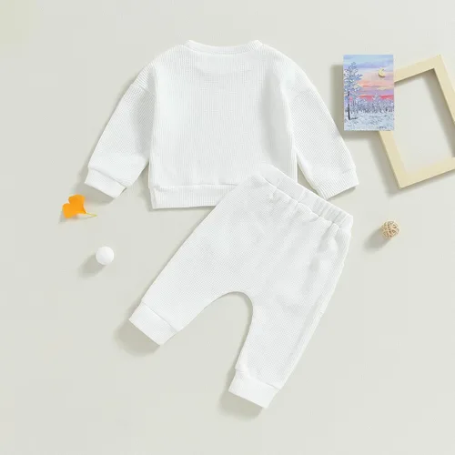 Vista 3 de Conjunto de sudadera de manga larga para bebé con diseño de gofre, ropa de invierno para niños y niñas