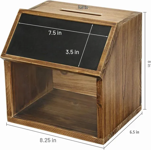 Vista 3 de MyGift Caja de madera de la donación del tarro de la punta con la etiqueta Marrón quemado rústico